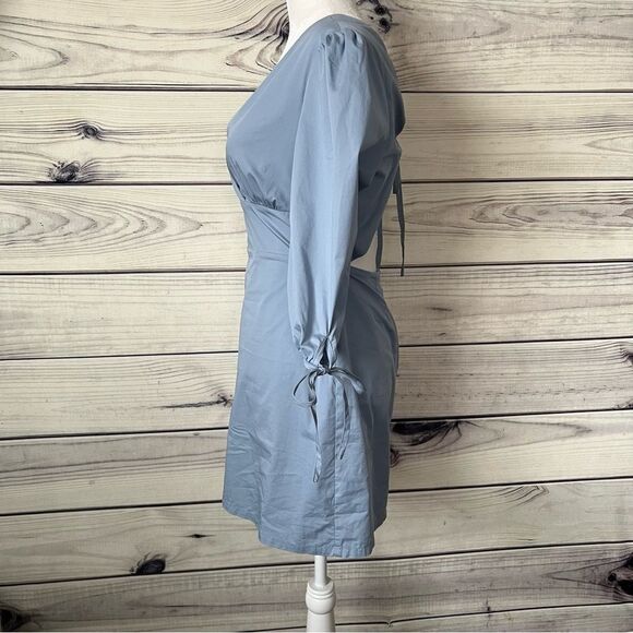 Lulus Dusty Blue Open Back V Neck A-Line Mini Dress - Picture 9 of 13